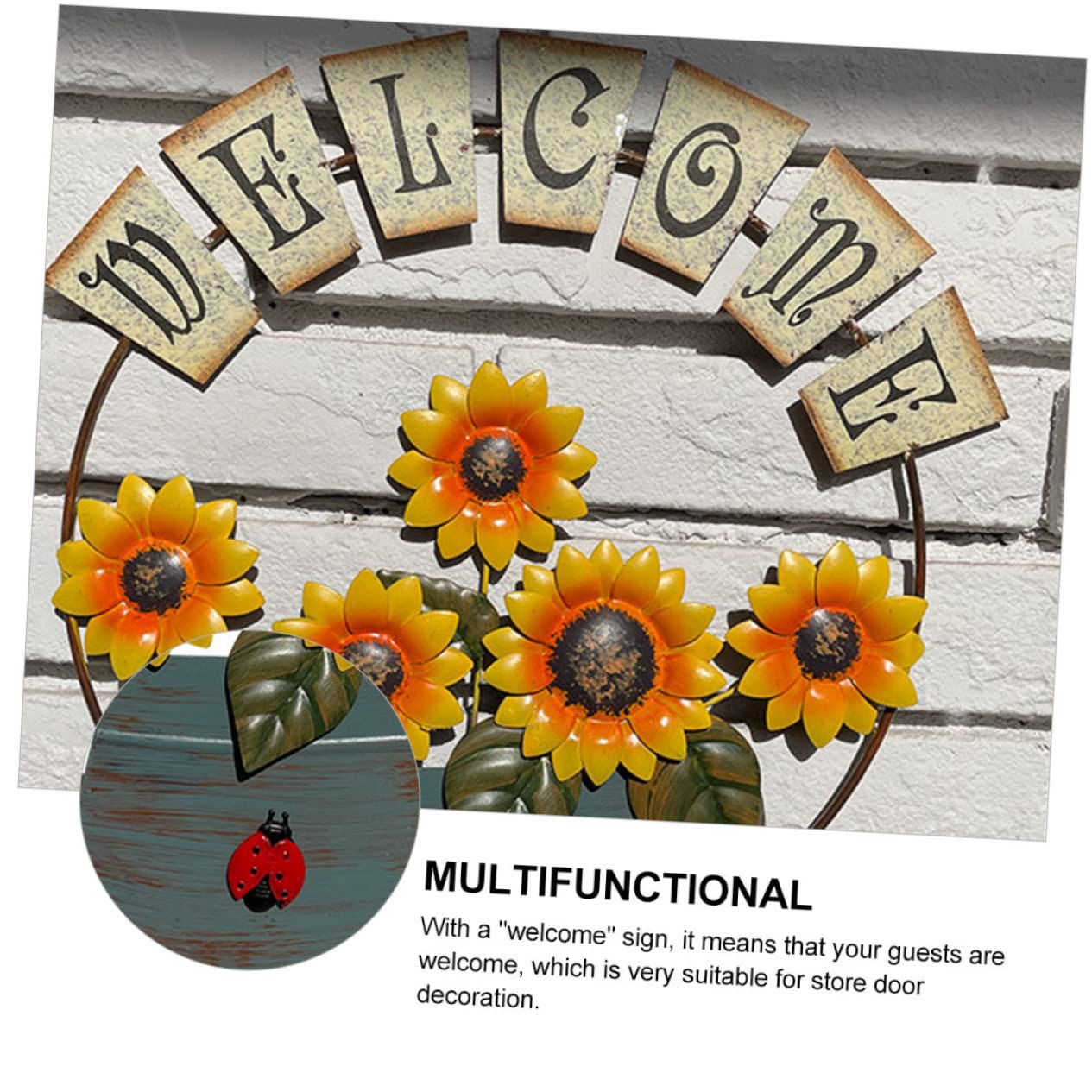 Cartel Colgante de Bienvenida Girasol Amarillo de Hierro