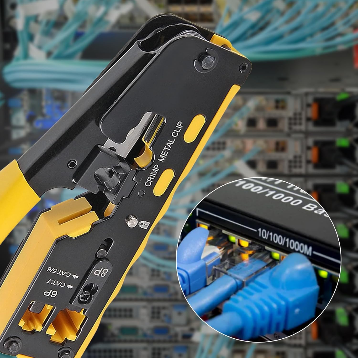 AITRIP Pass Through RJ45 Crimp Tool Kit All-in-One Ethernet Crimper Cat7 Cat6 Cat5 Crimping Tool with Network Cable Tester for for RJ11/RJ12 Standard,RJ45 Pass Through Connectors RJ11/RJ12 Standard
