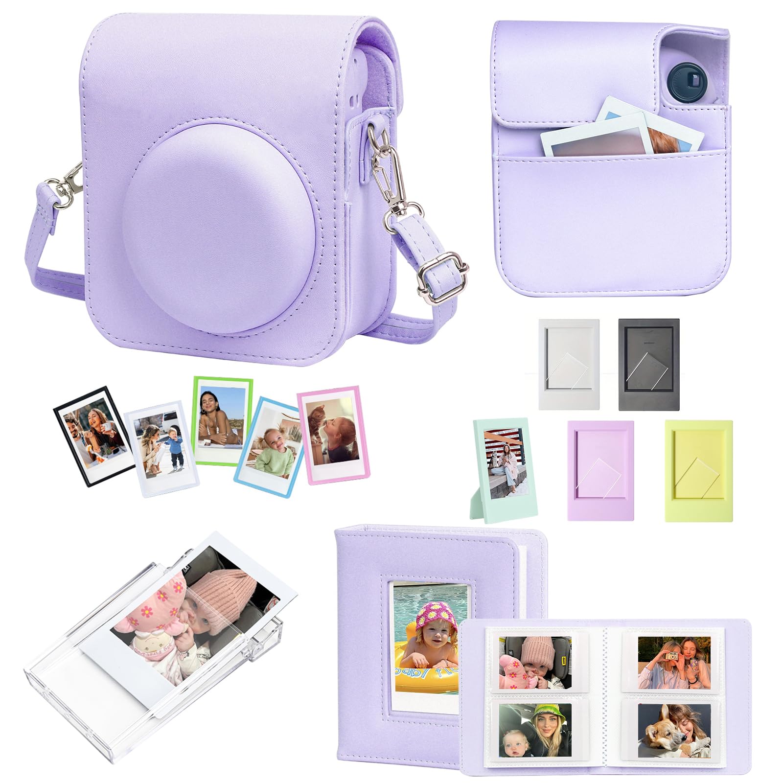 CAIYOULEAccessories for Fuji Instax Mini 12 Camera, Accessory Bundle Include PU Leather 12 Case, Mini Picture Album, Frames, Magnetic Photo Pouch，Photo Box (No Camera)，Purple