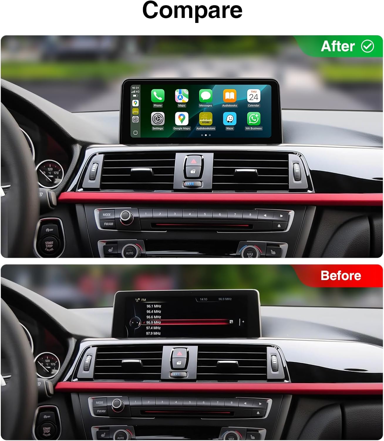 10.25" Linux Car Stereo Carplay for BMW 3 Series F30 F31 4 Series F32 F36 (2013-2016) NBT System ONLY - Fast Boot Wireless CarPlay Android Auto Radio, 1920x720 IPS Touch Screen, Retains OEM iDrive