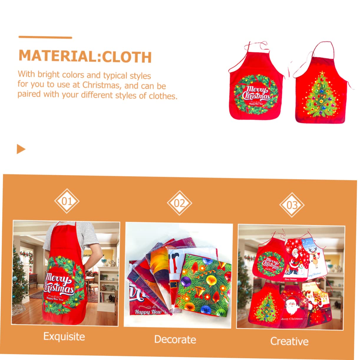 VALICLUD 10 Piezas Delantales Navideños Rojos para Adultos Estampados de y Árbol de Navidad Decoraciones para Cocina y Fiestas Ajustables y Lavables Unisex