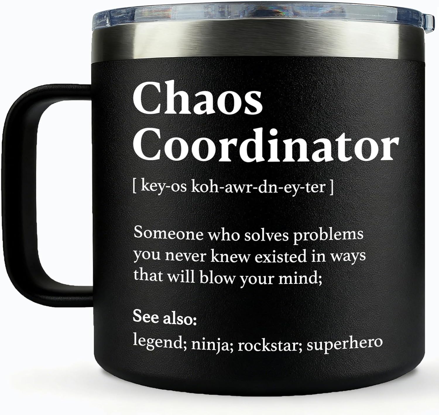 WECACYD Thank You Gifts for Women - 14oz Black Chaos Coordinator Coffee Mug - Galentine Valentine Gifts for Friend, Employee Appreciation Gift for Coworker Boss Manager Teacher Office Nurse