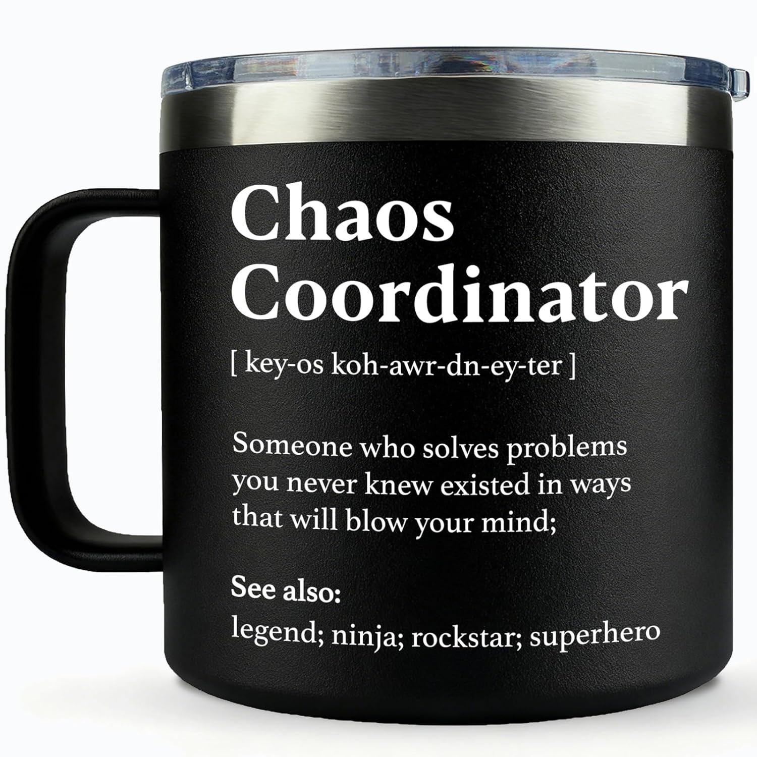 WECACYD Thank You Gifts for Women - 14oz Black Chaos Coordinator Coffee Mug - Galentine Valentine Gifts for