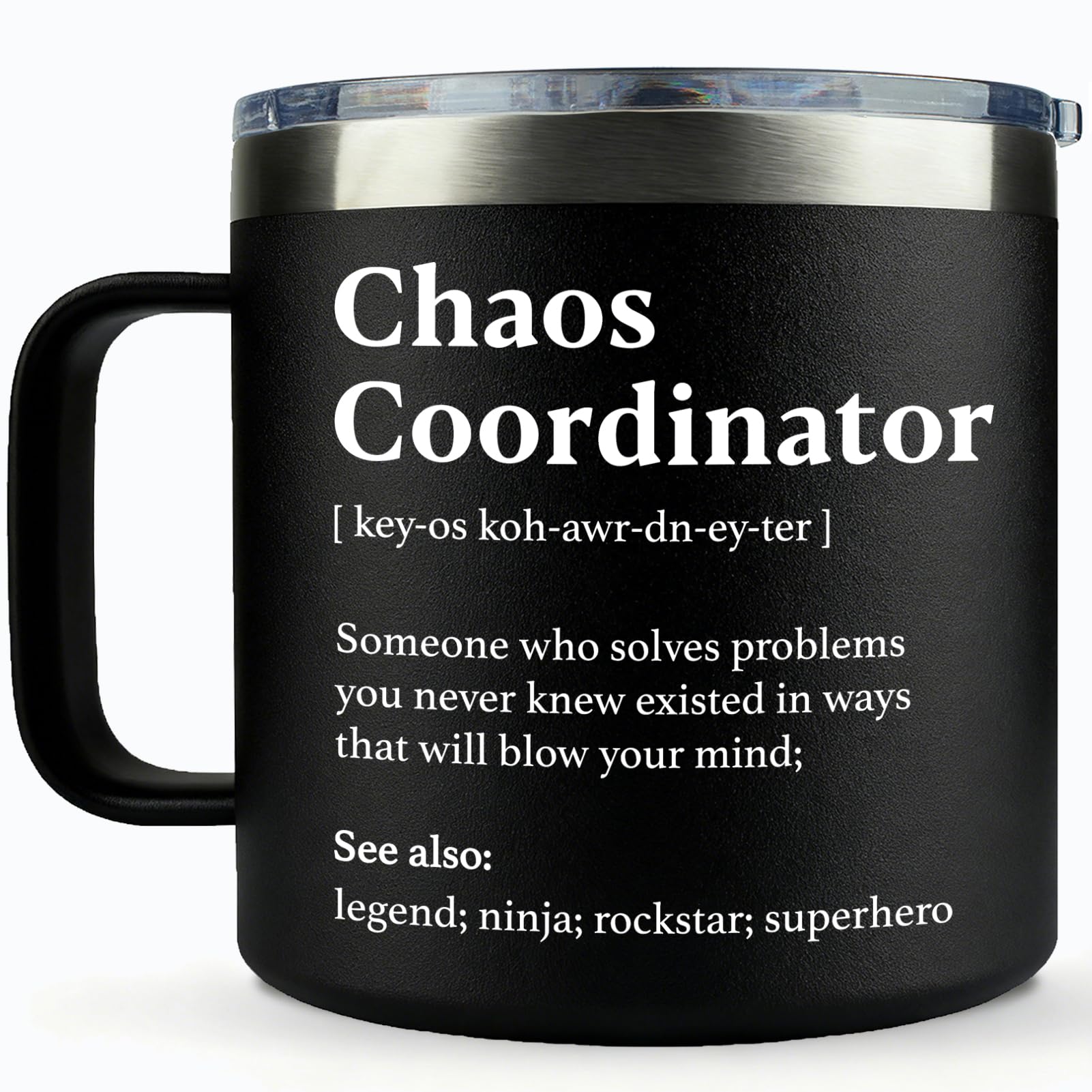 WECACYD Thank You Gifts for Women - 14oz Black Chaos Coordinator Coffee Mug - Galentine Valentine Gifts for