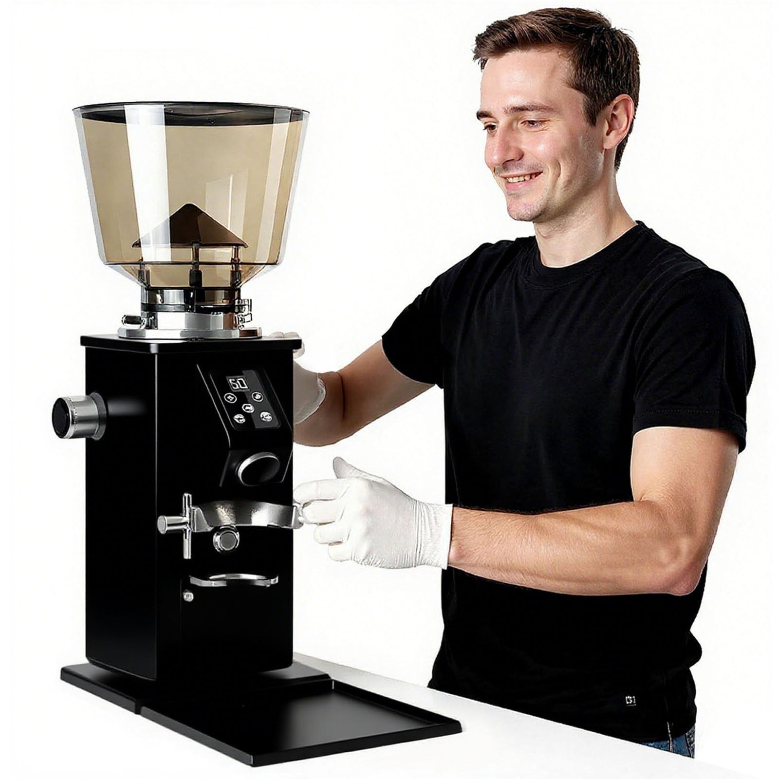 Młynek do kawy, elektryczny młynek do kawy z płaskim młynkiem do kawy z 9 poziomami mielenia, 450 g pojemnik na ziarno i wyświetlacz LED do espresso, kawa kroplowa, zimna kawa czarna