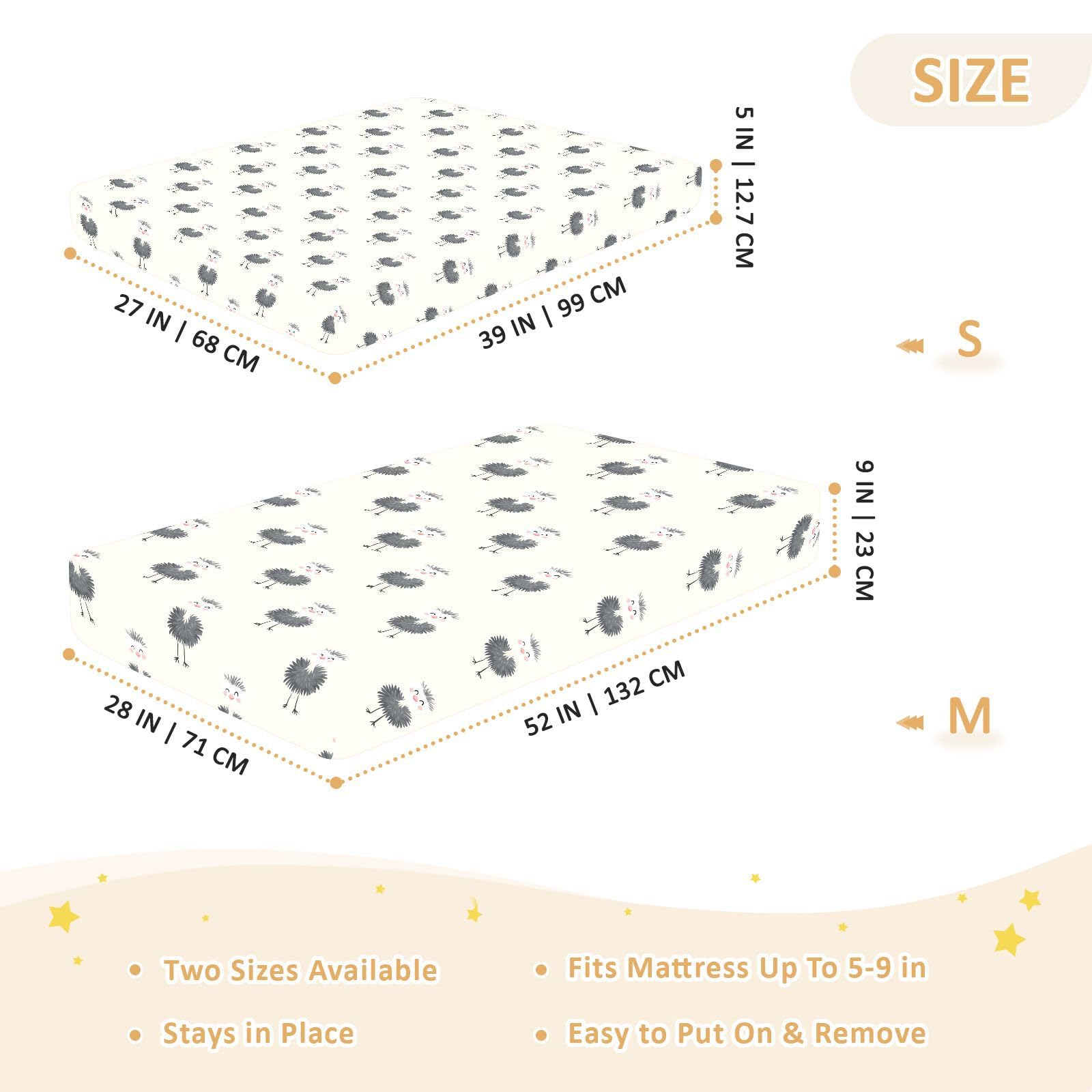 Sábanas de algodón para cuna, para bebés, niños y niñas, suave y linda, con diseño de emú, ropa de cama infantil para guardería, 1 paquete de juego de sabanas para 52 x 28 pulgadas