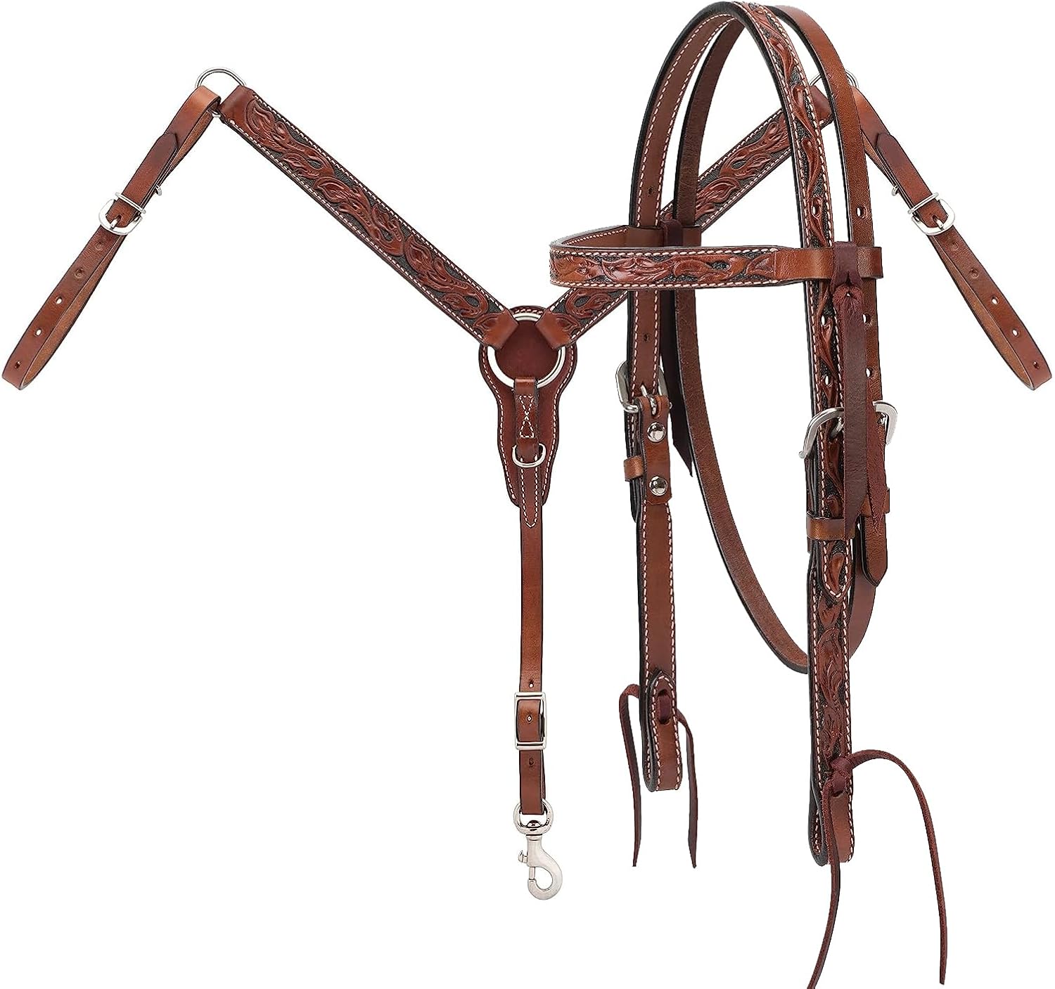 Western Saddle Horse Headstall Bridle Breast Collar Reins Tack Set Leather Floral Tooled Handmade Breastplate ME-HBC-183F Full Size