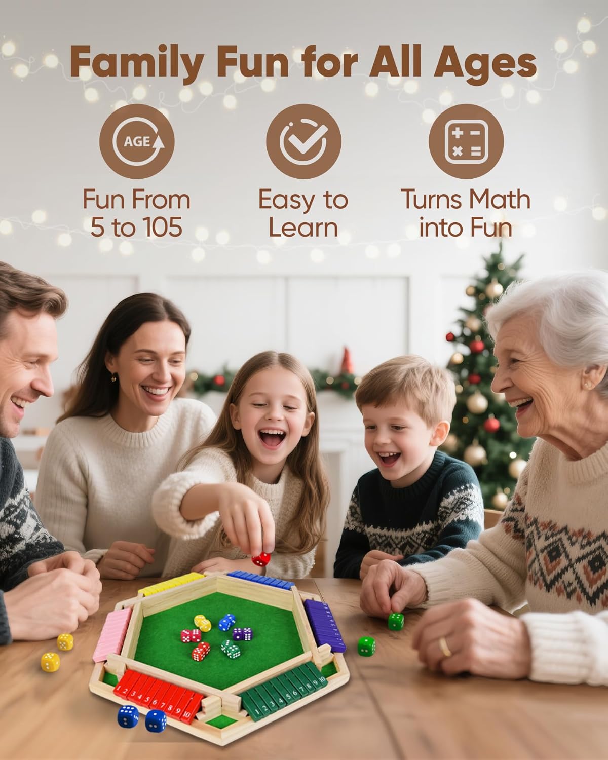 Original Classic 2-6 Player Shut The Box Game, Math Dice Board Game for Family Night Classroom Travel, Wooden Classic Table for Group Kid Adult Senior Travel Party Bar Easy Quick and Fun