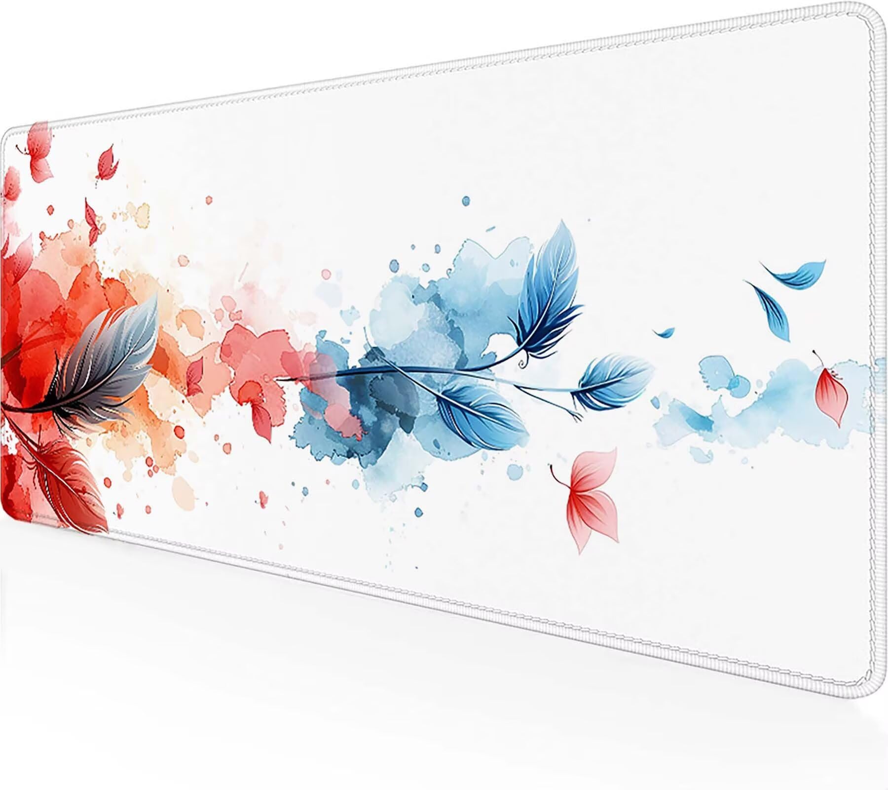 Podkładka pod mysz dla graczy z piórami podkładka pod mysz XXL (1200 x 600 x 3 mm), biała podkładka pod mysz podkładka pod mysz akcesoria biurowe akcesoria biurowe przeszyte krawędzie podkładka pod