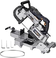 MAXXT 10 Amp Portable Band Saw with Aluminum Base & Wheels - Variable Speed 5" Deep Cut for Metal Wood, Auto Cut-Off Handheld Bandsaw