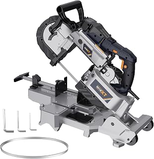MAXXT 10 Amp Portable Band Saw with Aluminum Base & Wheels - Variable Speed 5" Deep Cut for Metal Wood, Auto Cut-Off Handheld Bandsaw