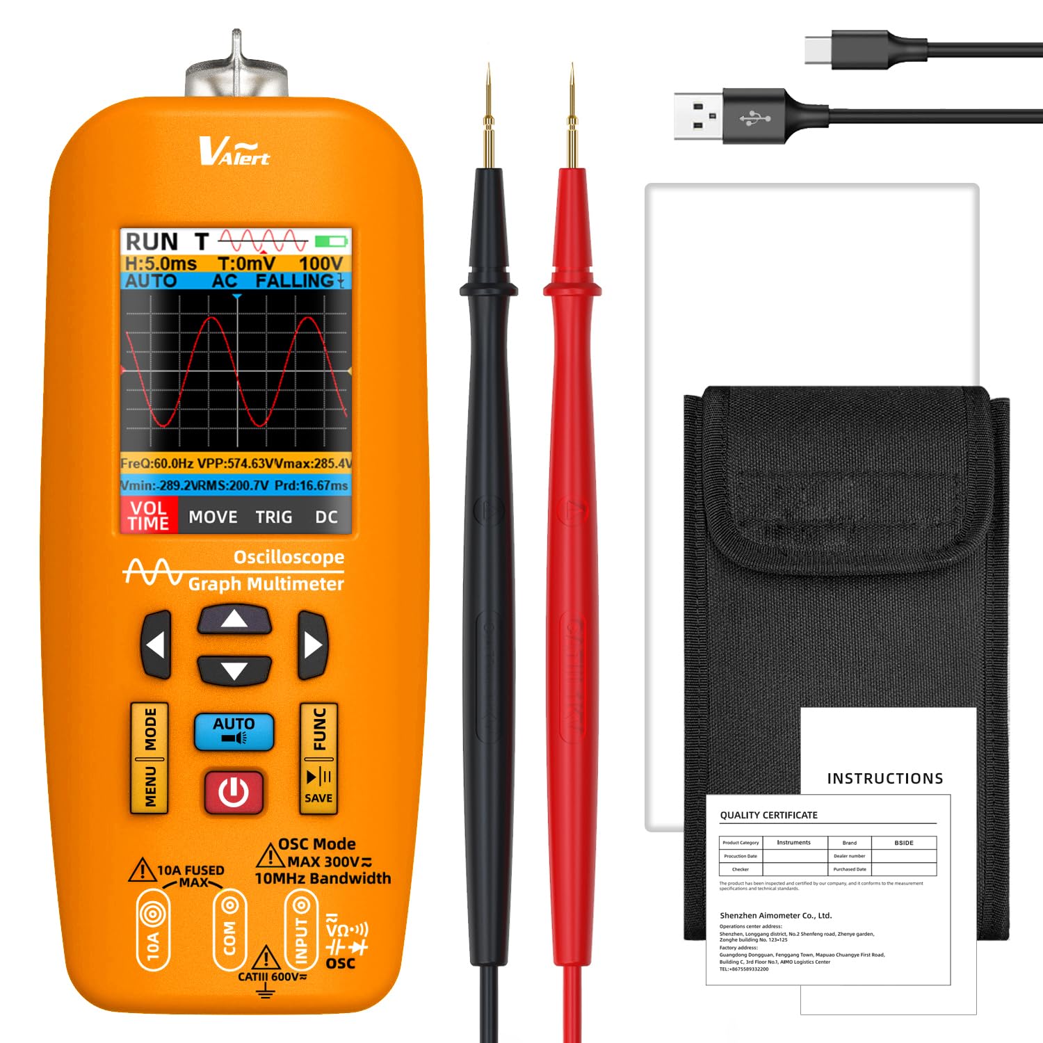 Digitale Oszilloskop Multimeter 10Mhz Bandbreite Tragbare Oszilloskop 48MSa/s 6000 Count Multimeter True RMS Messung Strom Spannung Kontinuität Widerstand Diode NCV Kapazität Datenübertragung