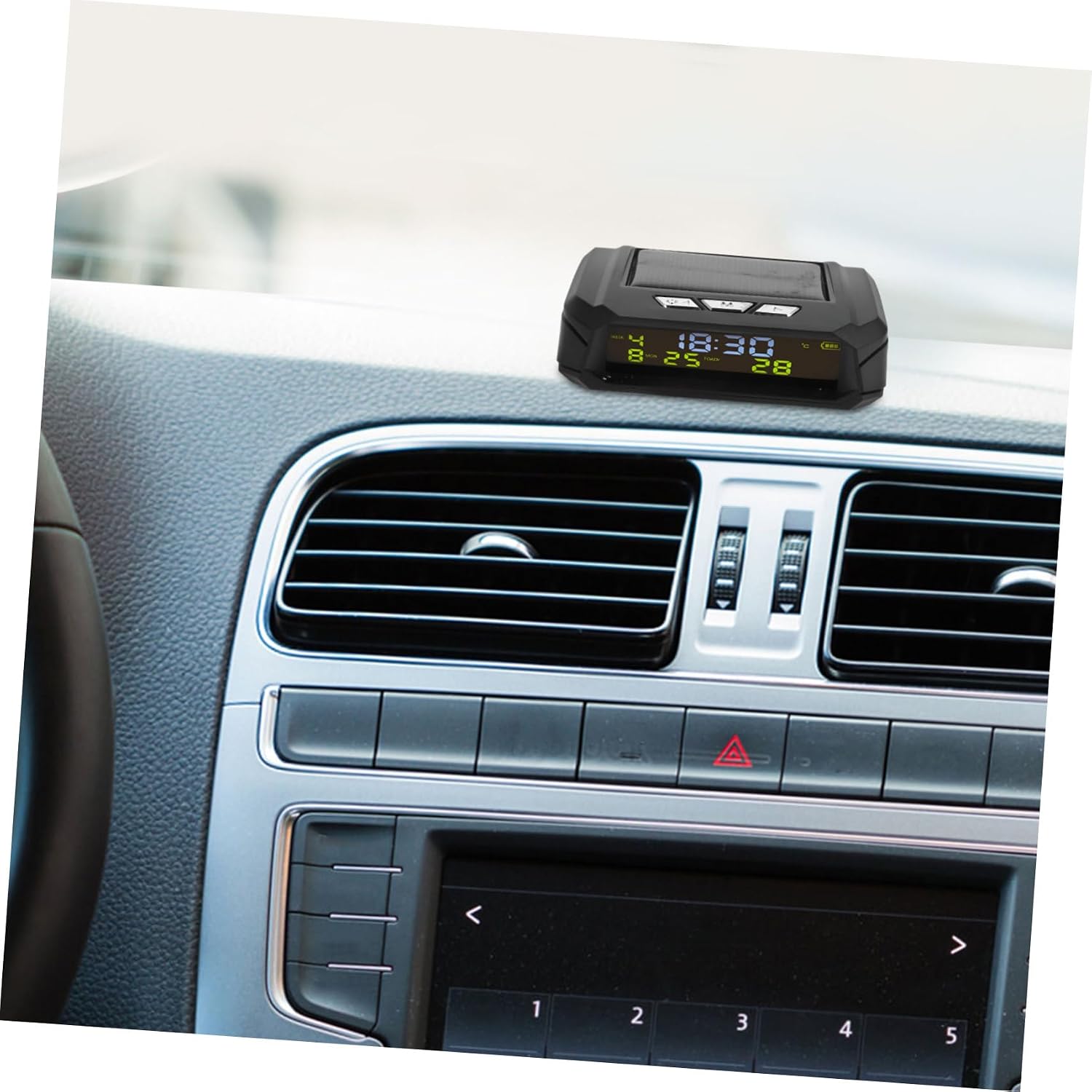 Automotive Thermometer Clock Car Dashboard Digital Display Solar-Powered Date Car Clock Easy Install Real Temperature