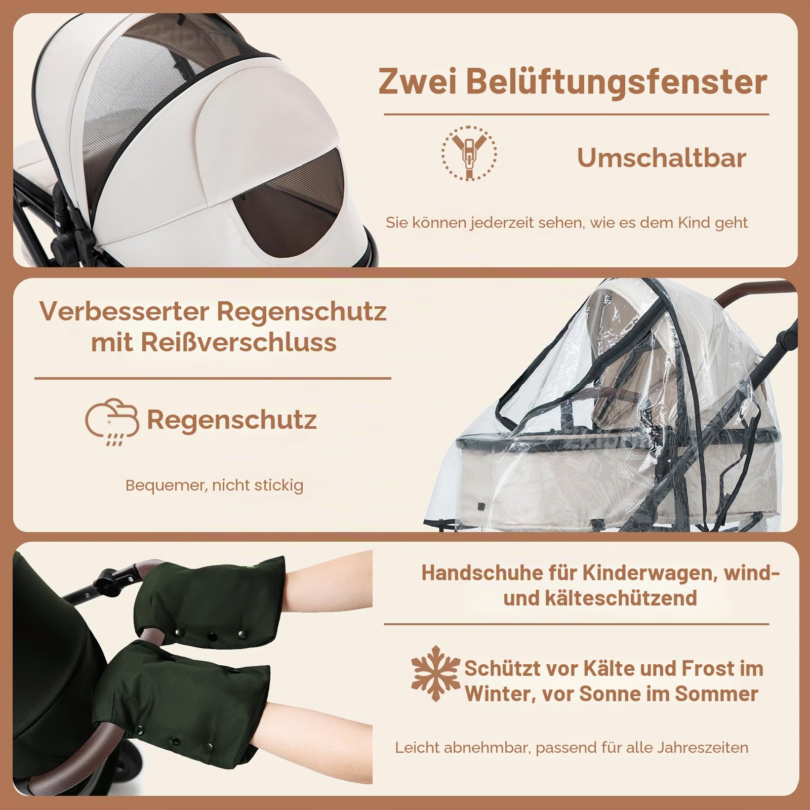 Zkiprm 3-in-1-Kinderwagen Faltbarer Kinderwagen mit Sitz höhenverstellbarer Lenker Baby Wagen für 0 bis 4 Jahren