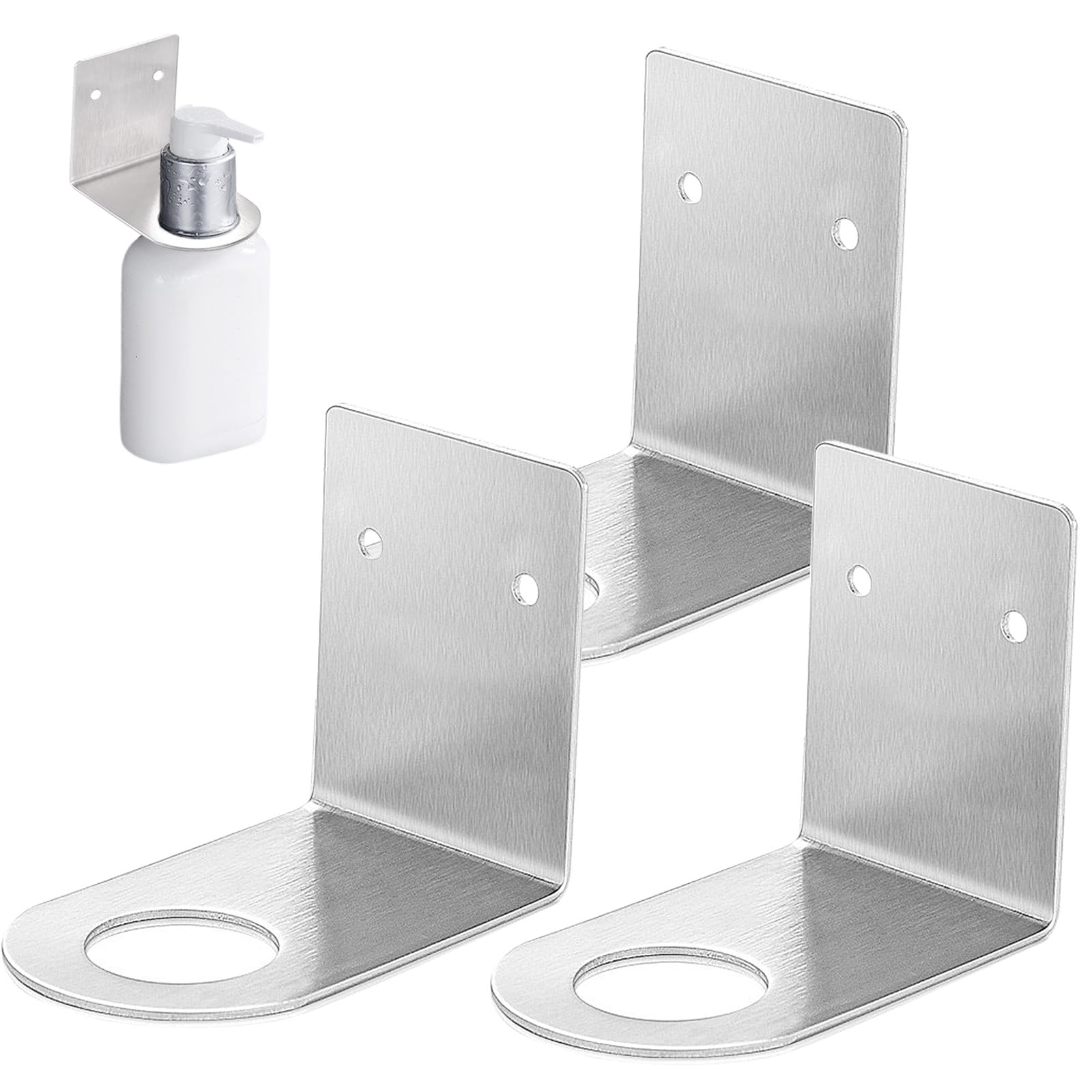FORYNXHWIN 3Pcs Stainless Steel Soap Dispenser Holder, Wall-Mounted Pump Bottle Stand for Shampoo, Lotion & Kitchen Essentials, Silver