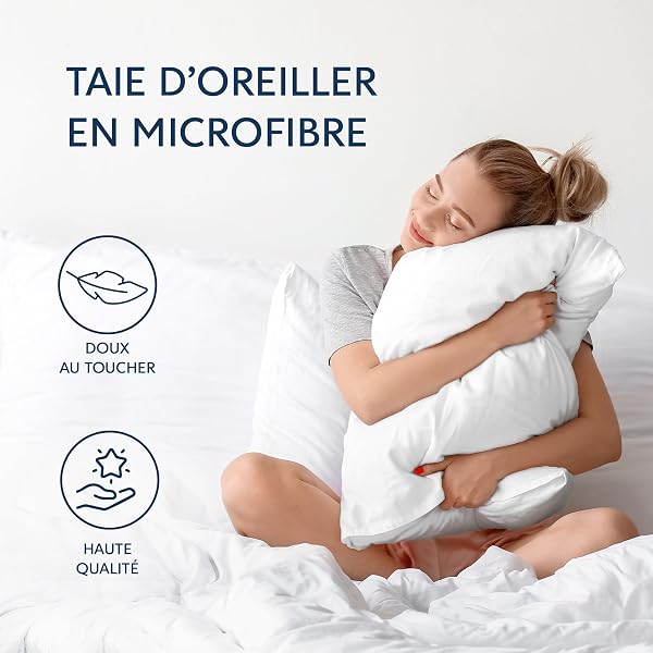 Dreamzie Taie Oreiller 50x70 Lot de 2 en Microfibre Certifiée Oeko-Tex - Housse Coussin Douce Et Brossée, Toucher Peau de Pêche - Blanc - 3