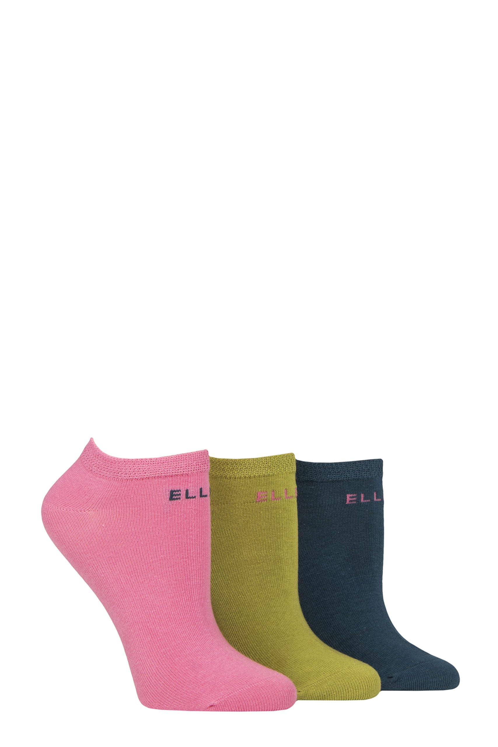 Elle Ladies No-Show Socks - Soft Cotton in Plain, Stripe and Patterned Styles Multipack of 3 Size 4-8 (UK, Numeric, 4, 8, Regular, Regular, Coastal Joy Plain)