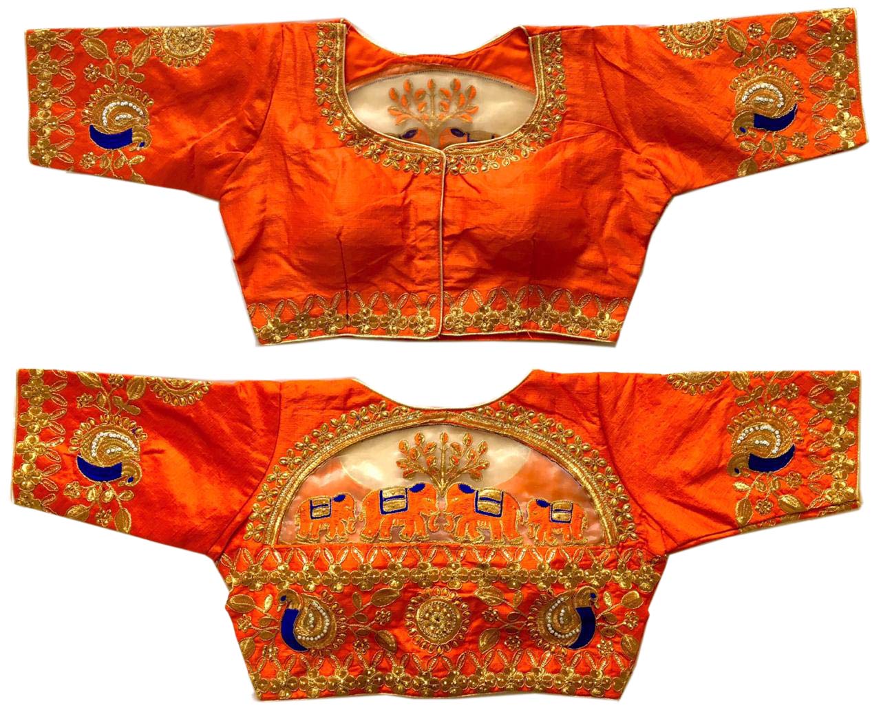 Pujia Mils Women's Silk Solid Half Sleeve Blouse (Dumbo_Orange_38)-image-49