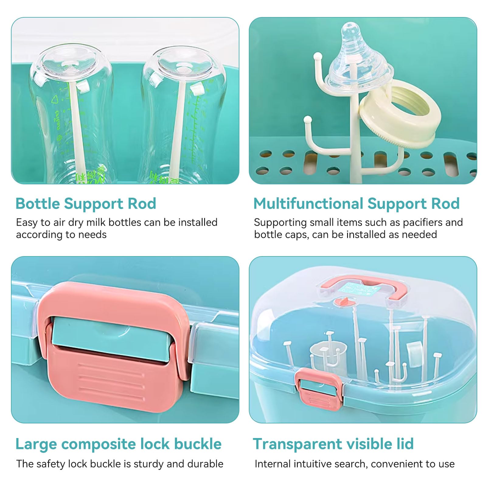 Contenitore per Scolabiberon, Contenitore per Posate per Allattamento con Coperchio, Contenitore per Biberon con Scolapiatti per Organizer per Armadietto(Verde)