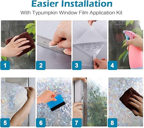 Miniatura 8 de Película de privacidad para ventana, vinilo decorativo 3D para ventana, adhesivo estático extraíble, no adhesivo, bloqueo UV (35.4 x 78.7 pulgadas)