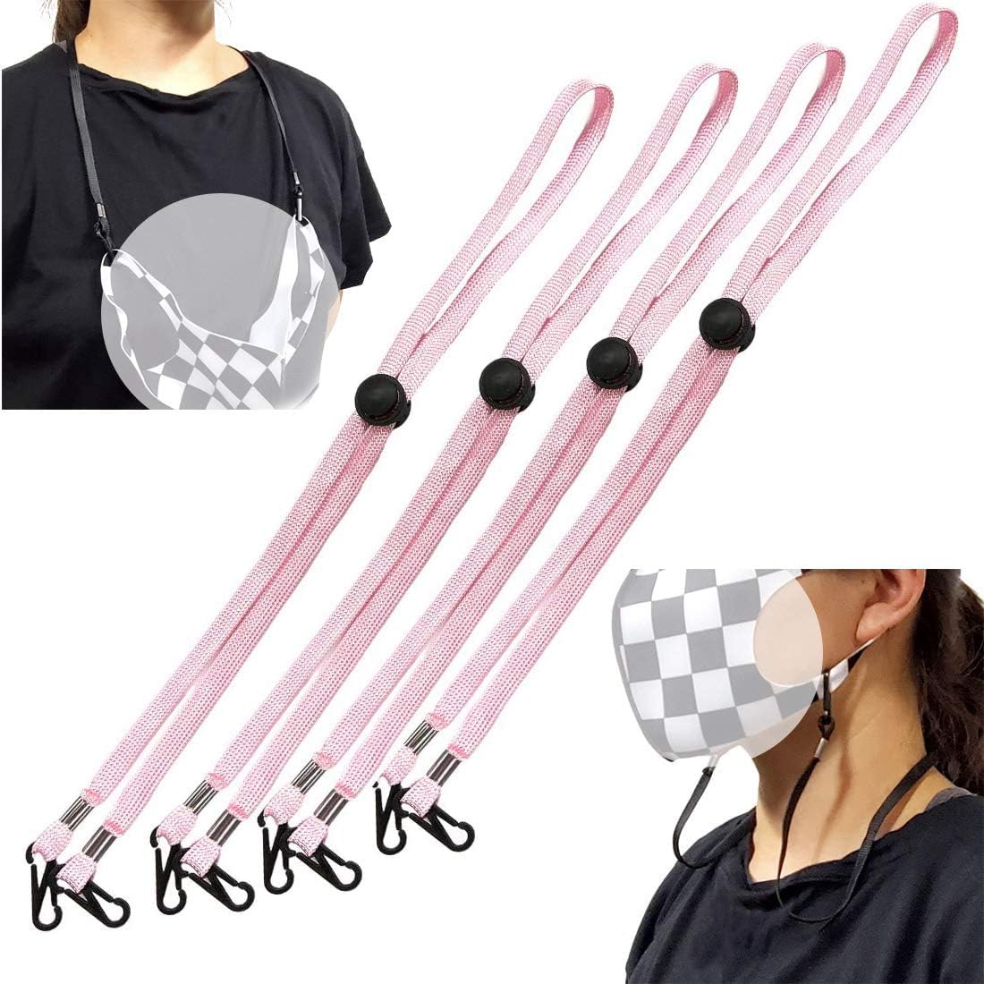 4 Pack Mask Holder Adjustable Length Face Mask Lanyard Convenient Safety Hanger Facemask Rest for Kids Senior Adults Comfortable Around The Neck (Pink)