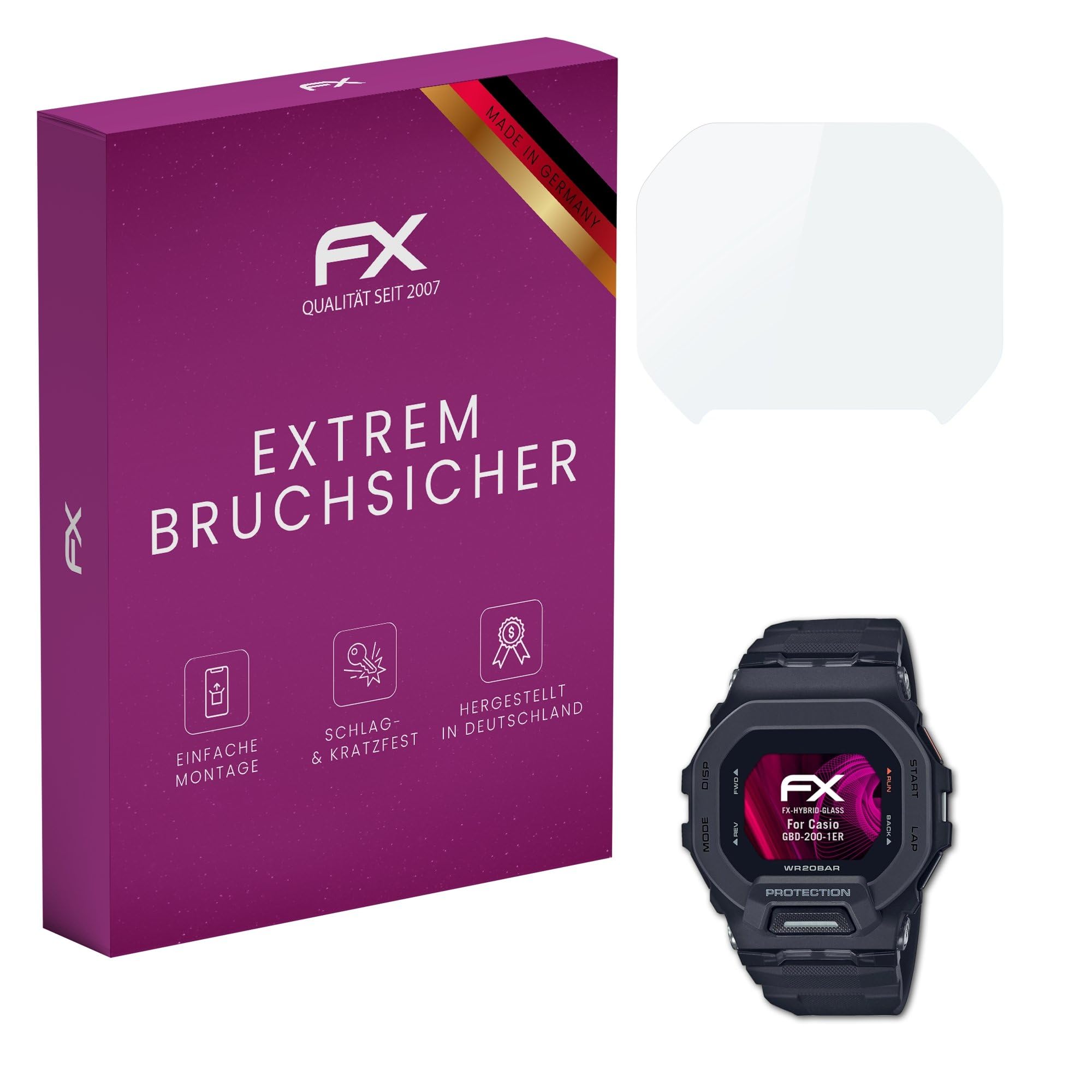 AtFoliX Protector De Pantalla Híbrido Para Casio GBD-100 – 9H Dureza, Irrompible, Fabricado En Alemania