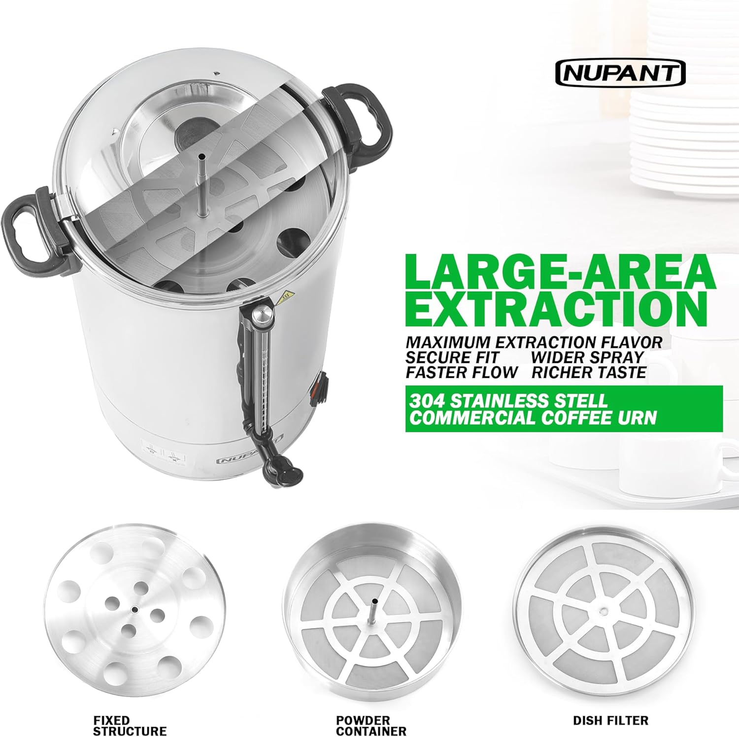 Commercial Coffee Urn 100 Cup/15L Coffee Dispenser with Upgraded Percolator, Double Wall 304 Stainless Steel Hot Water Urn Beverage Dispenser with Keep Warm Mode Large Coffee Maker for Catering Party