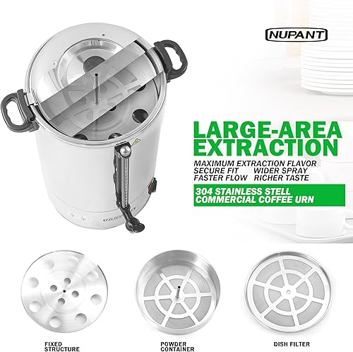 Miniatura 4 de Urna de café comercial de 50 tazas/8 litros con percolador mejorado, dispensador de bebidas de doble pared de acero inoxidable 304 con modo