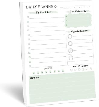 Daily Planner Notepad - 60 Tear-Off Sheets with Priority Tasks, Water & Mood Tracker, Thick Acid-Free Paper 5.9x8.6 Inches for Office, School, Gift
