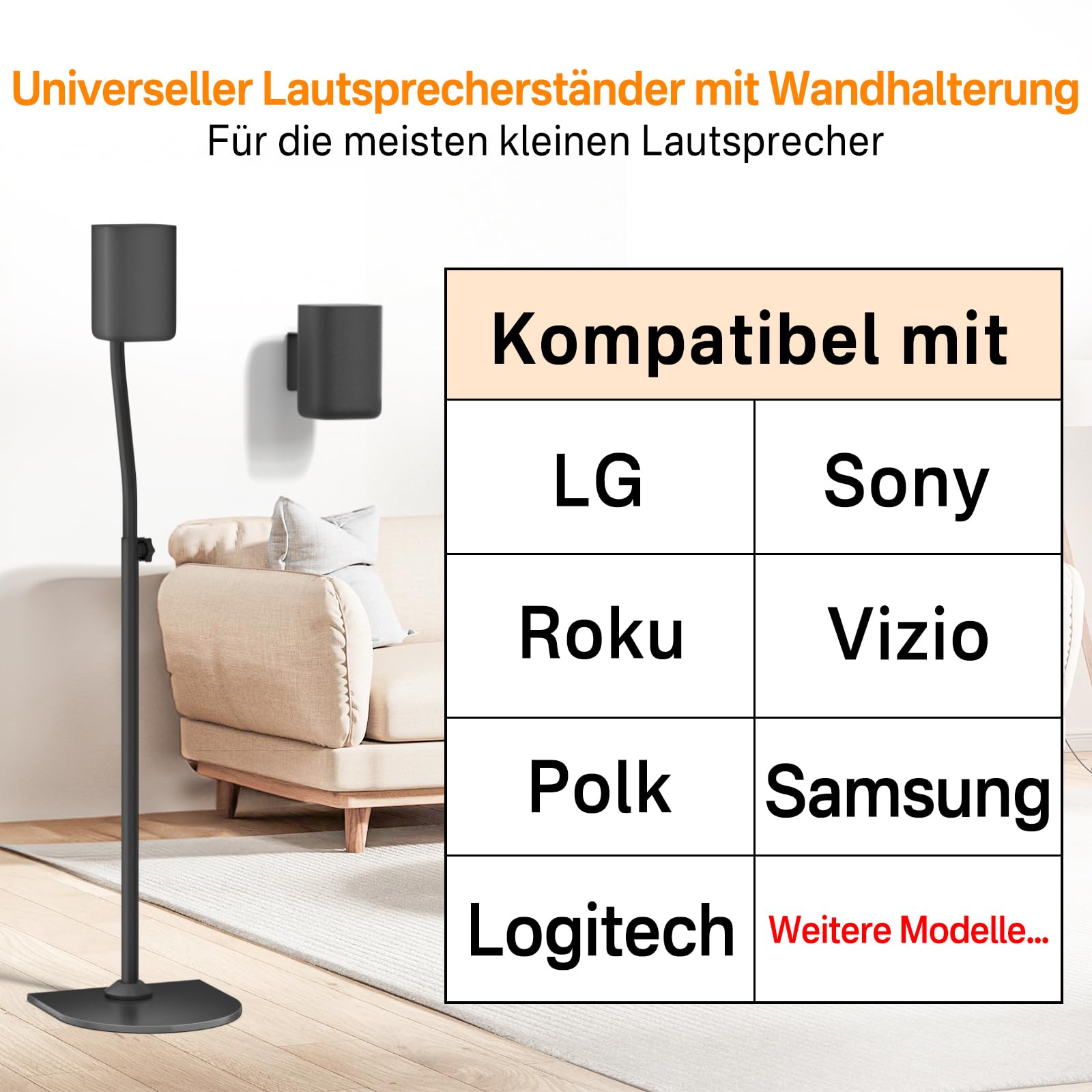 Universal-Surround-Lautsprecherständer Paar Höhe erweitern 33„ bis 42“ - Hintere Lautsprecherständer für LG, Vizio, Sony, Samsung Die meisten kleinen Satelliten-Surround-Sound-Lautsprecherständer