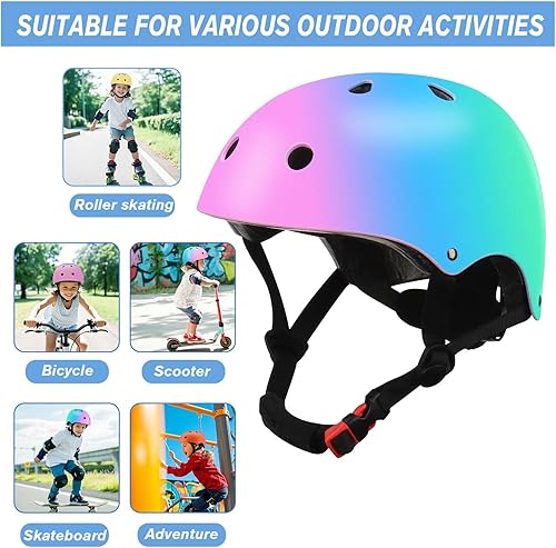 Miniatura 10 de Casco de bicicleta para niños, casco ajustable con degradado de color para jóvenes, niñas, niños, multideporte, patinaje, patinaje, ciclismo,