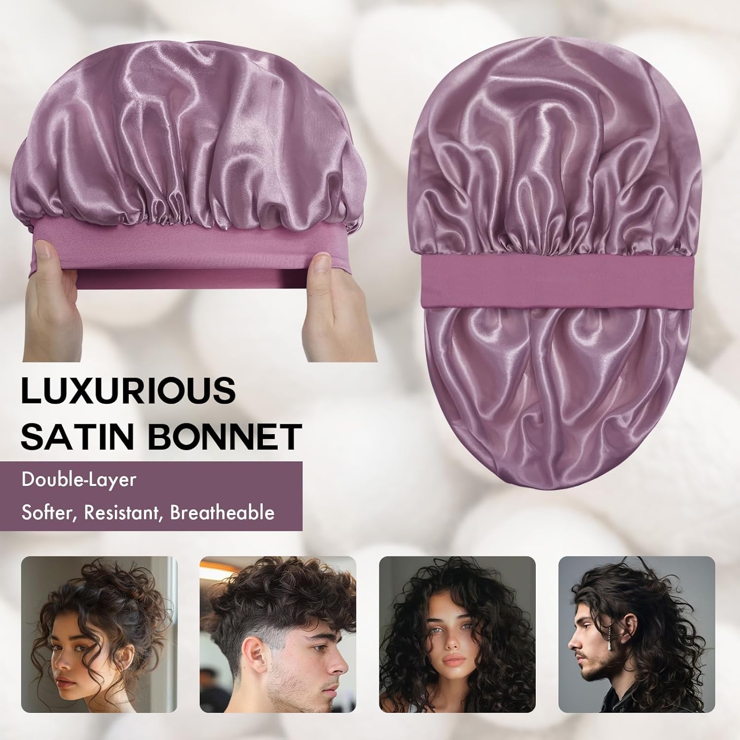 Satin Silk Bonnet for Sleeping, Double Layer Silk Sleep Cap for Men & Women, Soft Satin Lined Bonnet for Curly Hair - Image 2