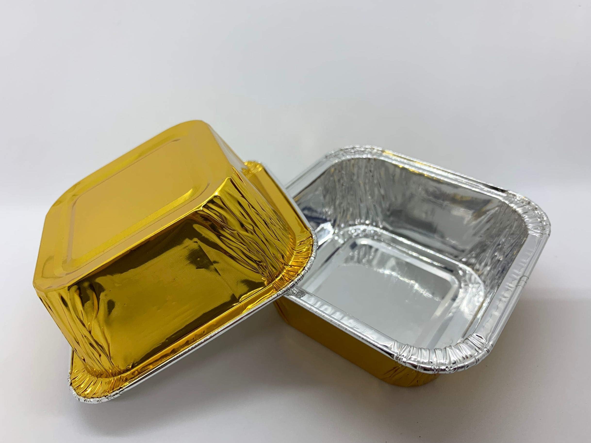 KEISENSquare 3" 3oz 100/PK Disposable Aluminum Foil Cups 90ml for Muffin Cupcake Baking Bake Utility Ramekin Cup (gold)