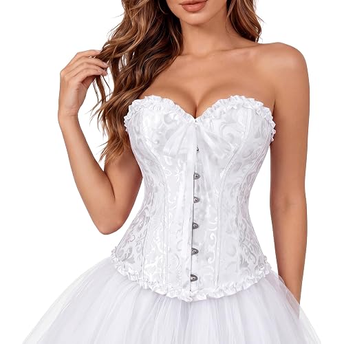 Women's Victorian Overbust Corset Top, Brocade Lace-Up Renaissance Bustier
