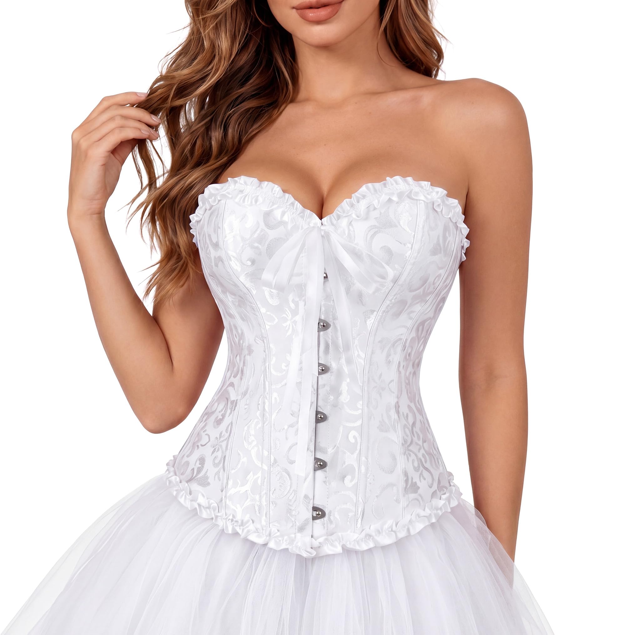Black Corset for Women Pirate Corset Shaper Steampunk Corset Overbust Corset White XXXXL, white, 4XL-image-30