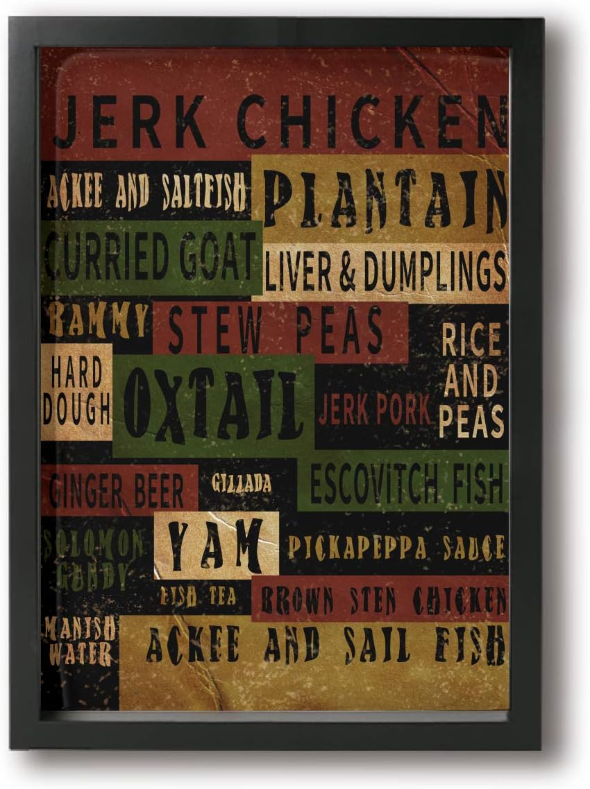 SRuhqu Canvas Wall Art Prints Jamaican Food, Jamaica Kitchen -Photo Paintings Contemporary Decorative Giclee Artwork Wall Decor-Wood Frame Ready to Hang