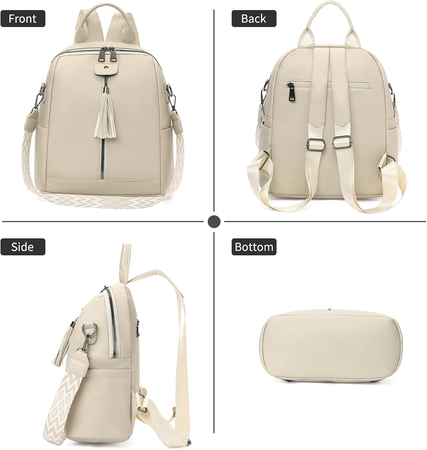 GAEKEAO Backpack Purse for Women Casual Shoulder Bag PU Leather Convertible Travel Ladies Designer Trendy with Zipper Closure