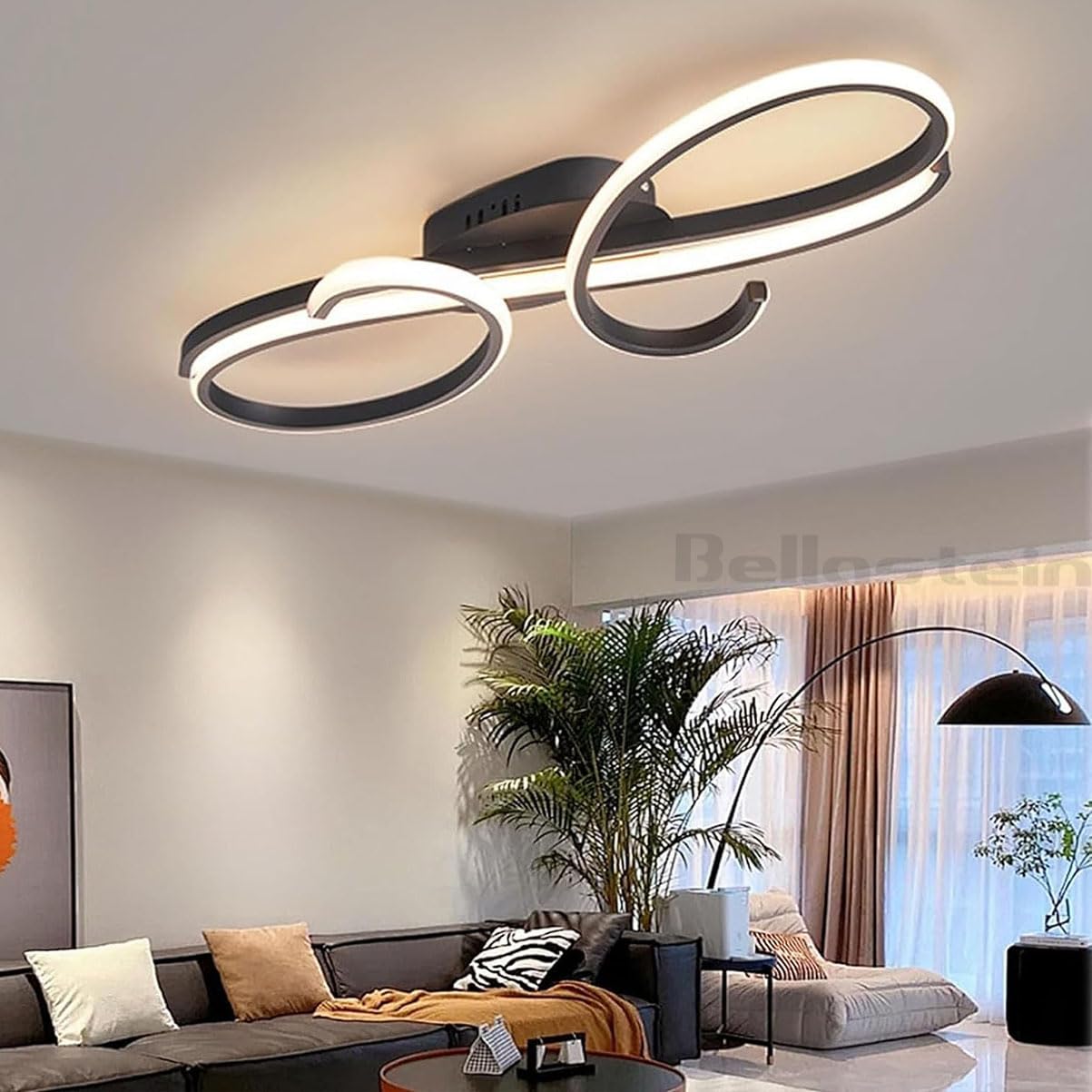 Gold Dimmable LED Ceiling Lamp Living Room Modern Ceiling Lighting Dimmable with Remote Control Dining Room Pendant Lamp Creative Ceiling Lighting Interior Lighting Bedroom Kitchen (Black, 100cm)
