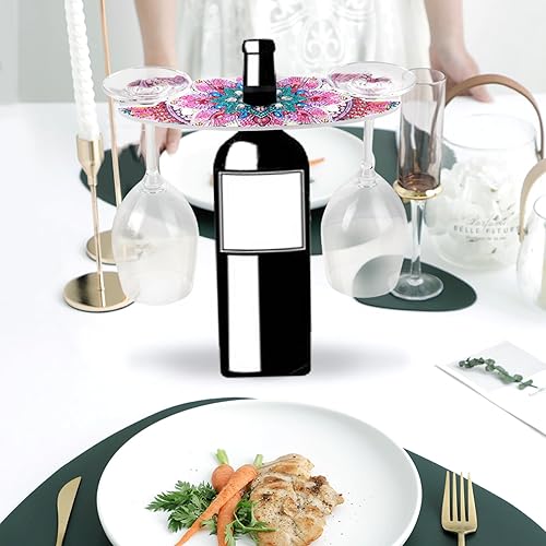 Miniatura 6 de Estante para copas de vino con pintura de diamantes, soporte para copas de vino rosa, estante de almacenamiento de arte de diamante, organizador de