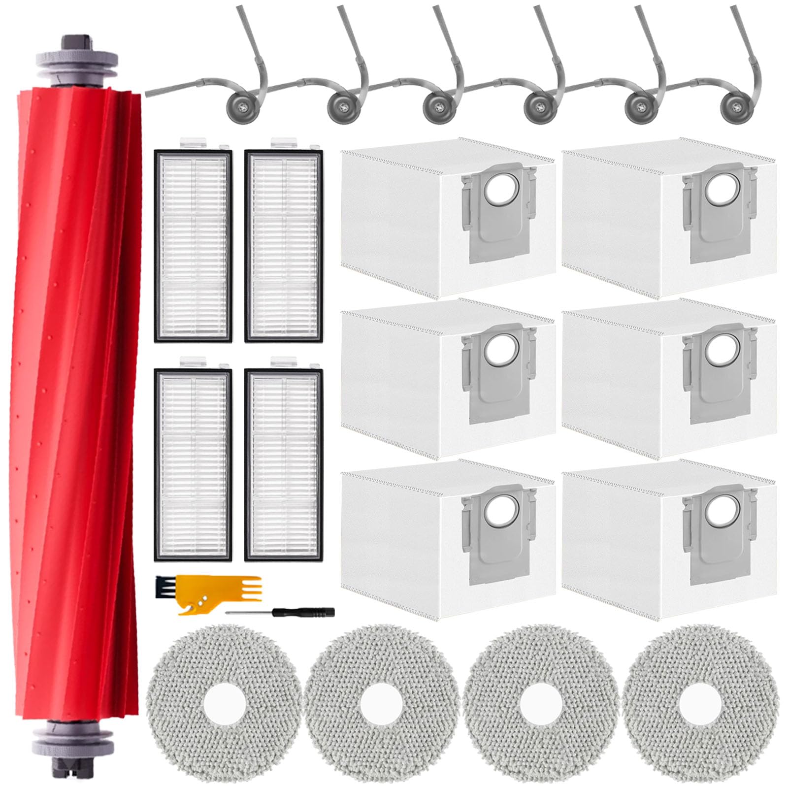 Accessori Per Roborock QV 35A / Qrevo S Pro/QR 798/598 Aspirapolvere | QV 35A Ricambio 21 pezzi, 1 Spazzole Principali, 4 Asciugamani, 4 Filtri, 6 Sacchi di Polvere, 6 Spazzole Laterali