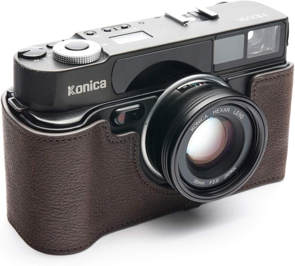 Hexar AF Case, BolinUS Handmade Genuine Real Leather Half Camera Case Bag Cover for Konica Hexar AF Camera with Hand Strap (Coffee)