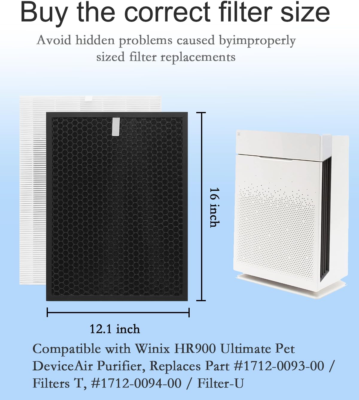 HR900 Replacement Filter T Set Compatible with Winix HR900 Ultimate Pet Air Purifier,H13 True HEPA + Activated Carbon Filter,Part Number 1712-0093-00 & 1712-0094-00/Filter U - Image 2