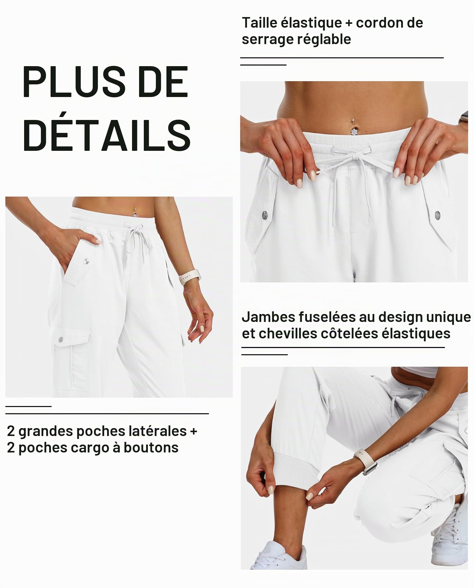 JINSHI Pantalon de Randonnée Femme Cargo Jogging Pantalon Léger Respirant Pantalon Sport Extérieur Trekking avec Multi-Poches