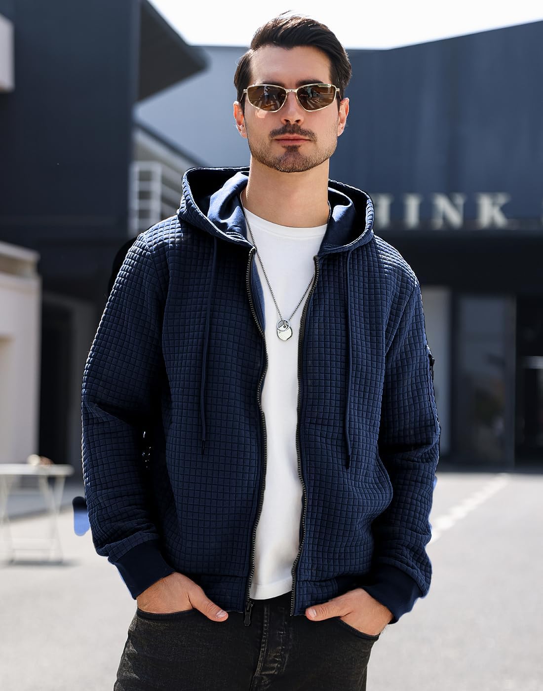 Mens Zip Up Hoodie Full-Zip Sweatshirt Lightweight Loose Fit Hooded Jackets - Image 2