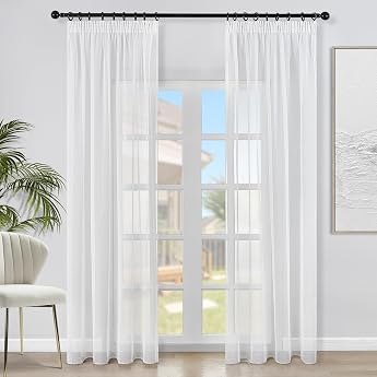Topfinel Voile Curtains, Linen Texture, with Ruffle Tape, Translucent, Plain for Windows, Living Room, Bedroom, Modern and El
