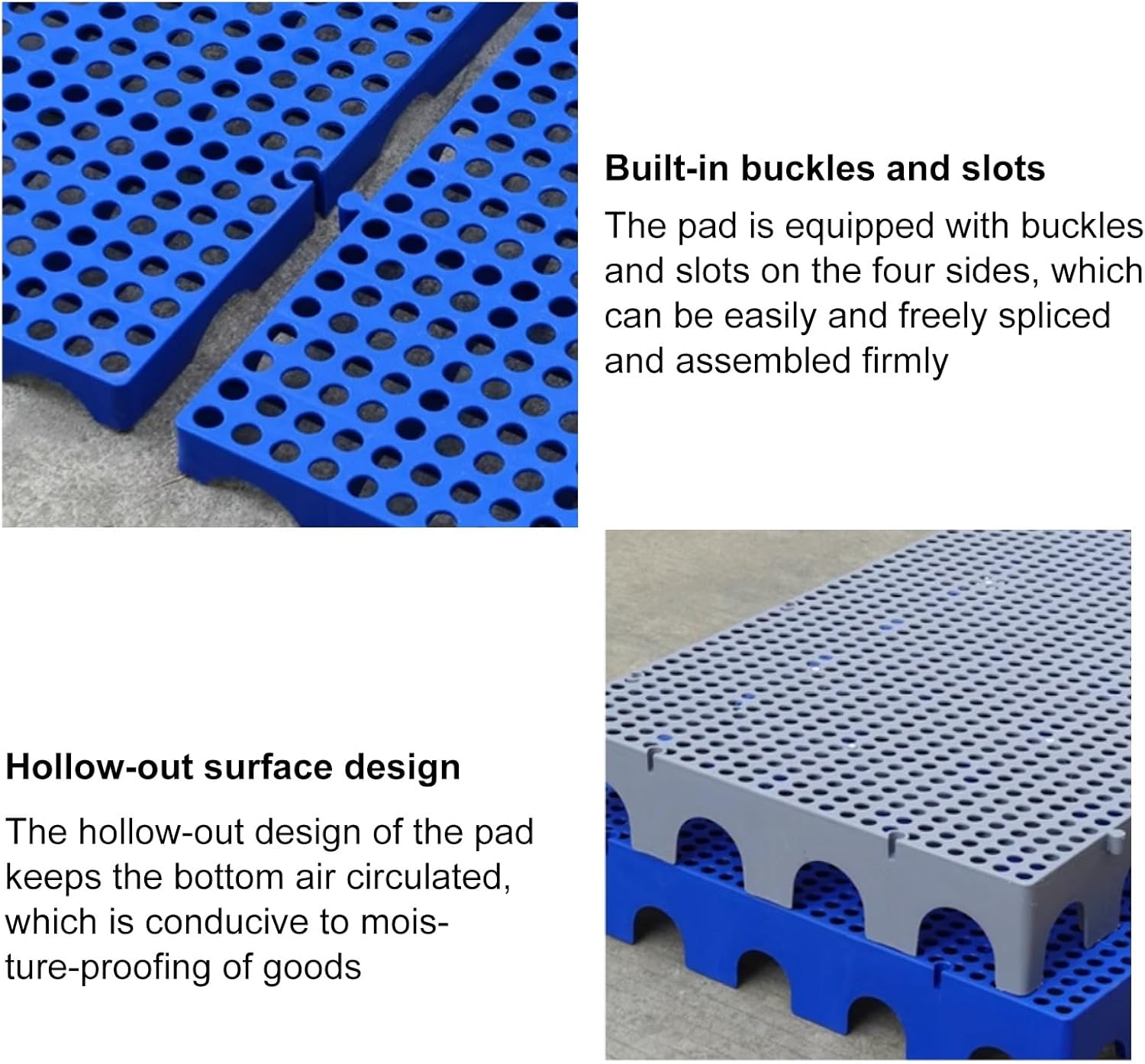 Plastic Nestable Pallet, Plastic Pallet, Breathable Grid Ventilation Pallet, Waterproof Grid Pad, HDPE Plastic Pallet for Basement Storage for Kennel, Garden, Basement, Patio(Blue,100 * 60 * 10c