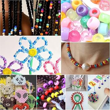 Pony Beads, 300Pcs Hair Beads, 6×9mm Barrel Bead Dreadlock Accessories, Braids Decoration Mix Colourful Plastic Craft Bead for Jewellery/Bracelet/Necklace Making, Threading Hair Braids DIY Party