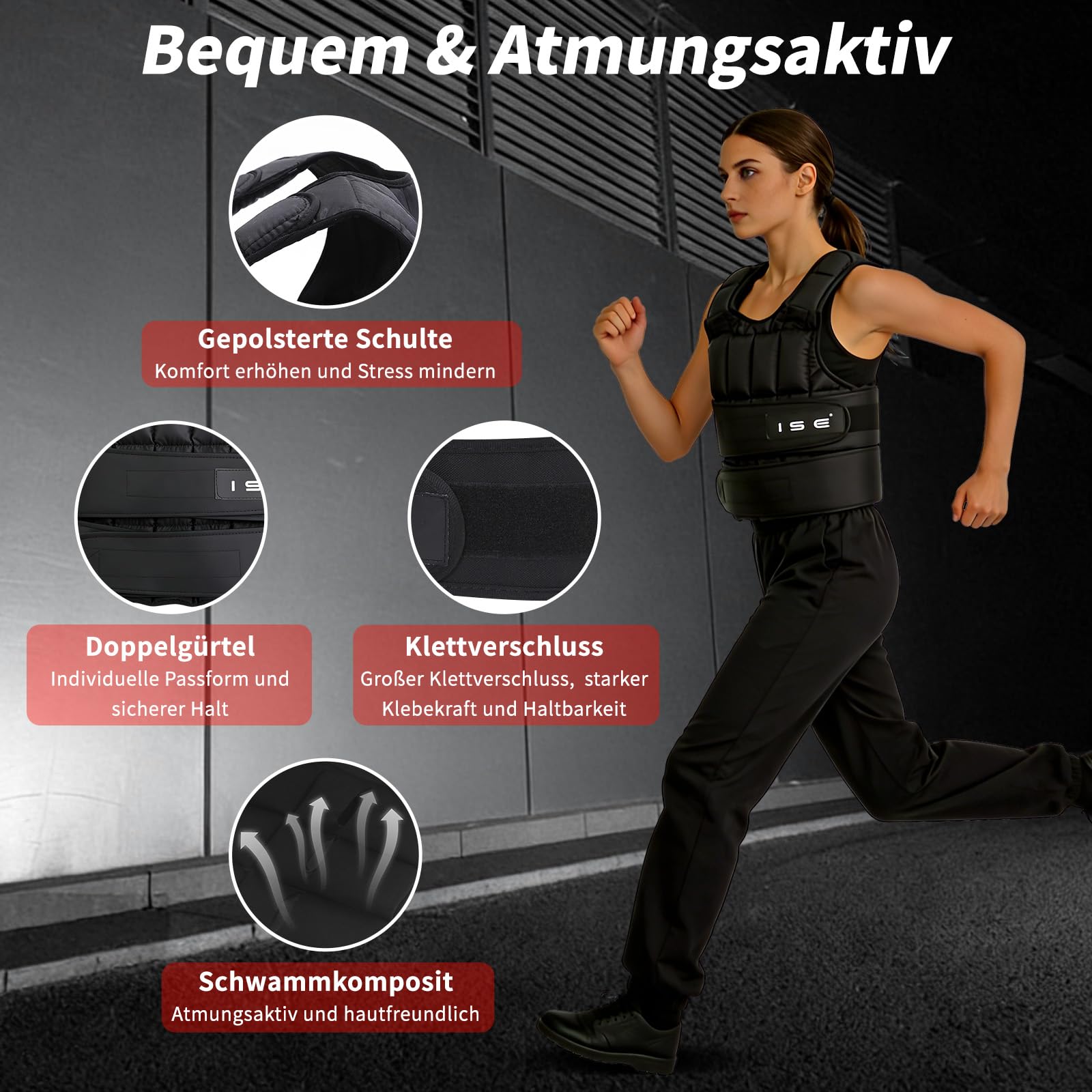 ISE Verstellbare Gewichtsweste 10/15/20KG zum Muskelaufbau u. Krafttraining | Weighted Vest | Laufweste Damen & Herren | Fitness Trainingsweste