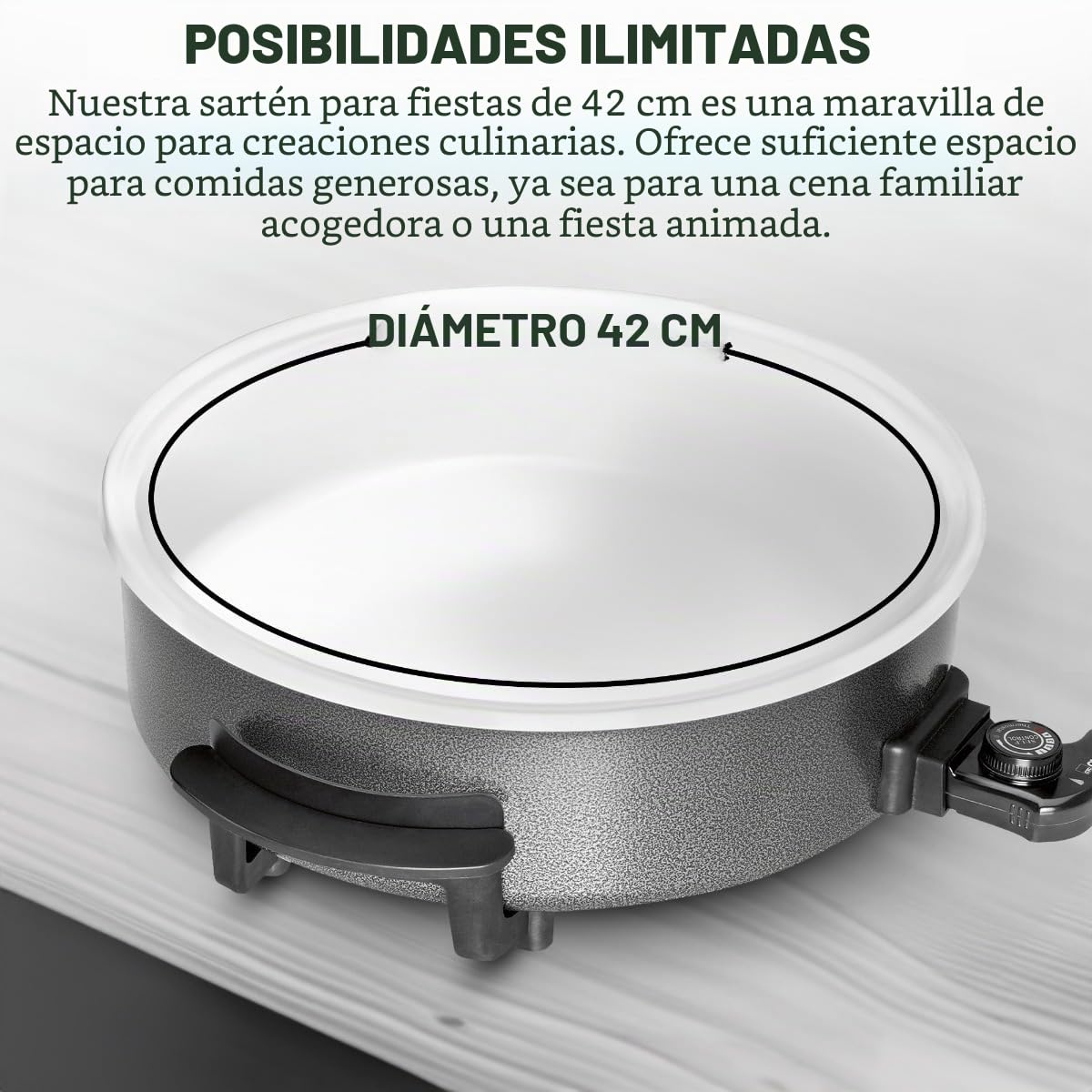 Clatronic PP 3570 C - Sartén eléctrica cerámica con tapa de cristal, diámetro 42 cm, 1500 W, color negro