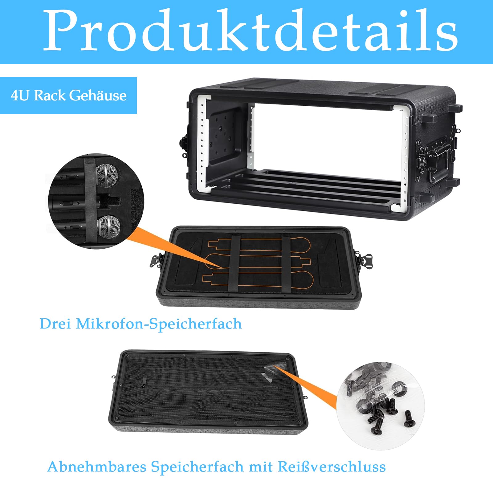 4U-Rack-Koffer, flach, 16 Zoll tief, 19 Zoll Rackmount-Flight-Road-Reisekoffer, wasserdichter Schutzkoffer mit Schaumstoffeinlage